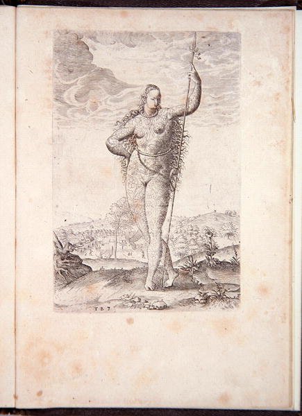 Daughter of the Picts, from A briefe and true report of the new found land of Virginia, Grand Voyages, printed by Johann Wechel by Theodore de Bry