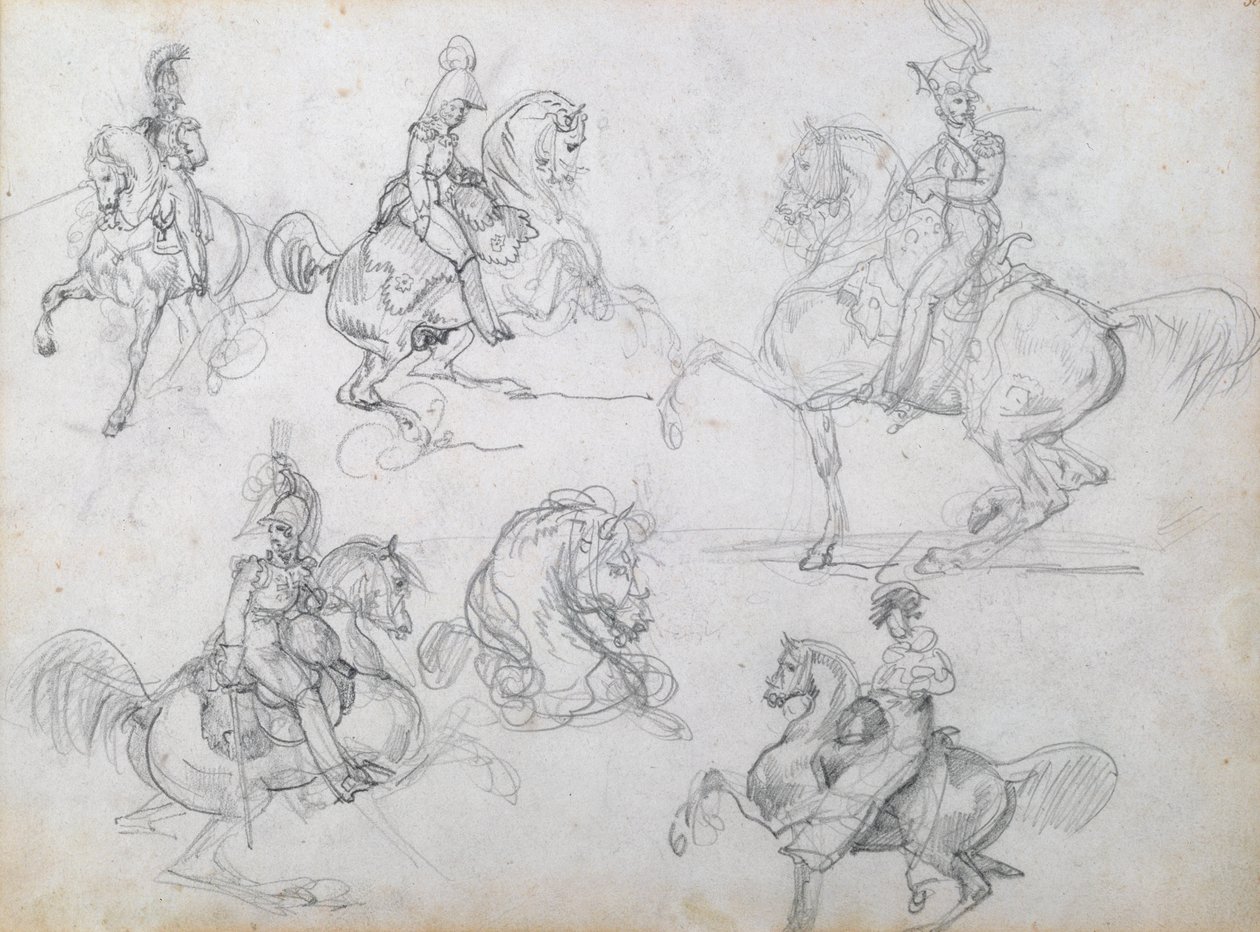 Riders on prancing horses by Theodore Gericault