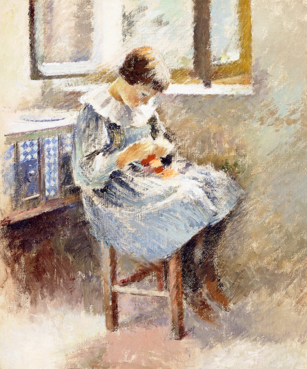 Girl Sewing by Theodore Robinson