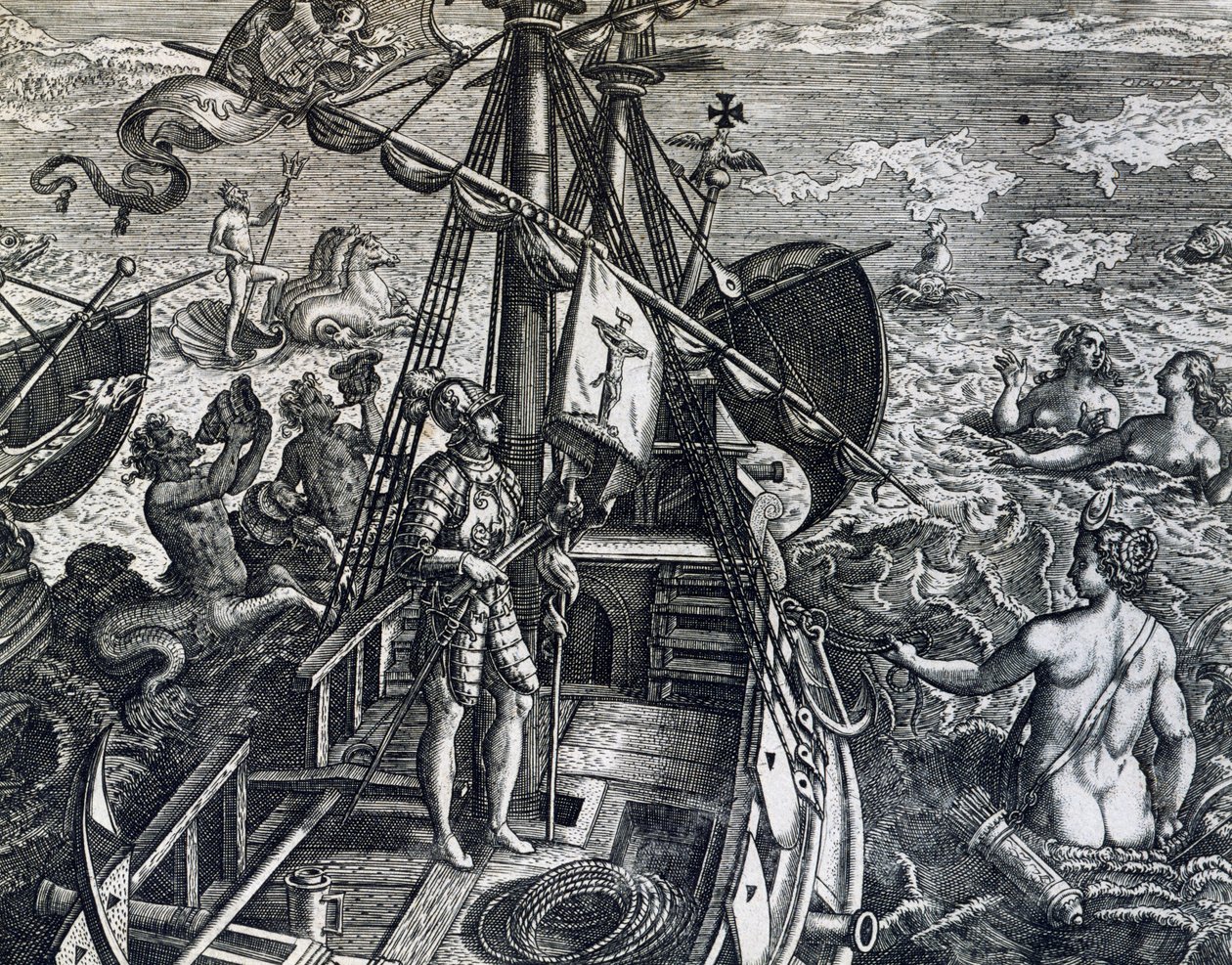 Christopher Columbus Discovering Indies by Theodore de Bry