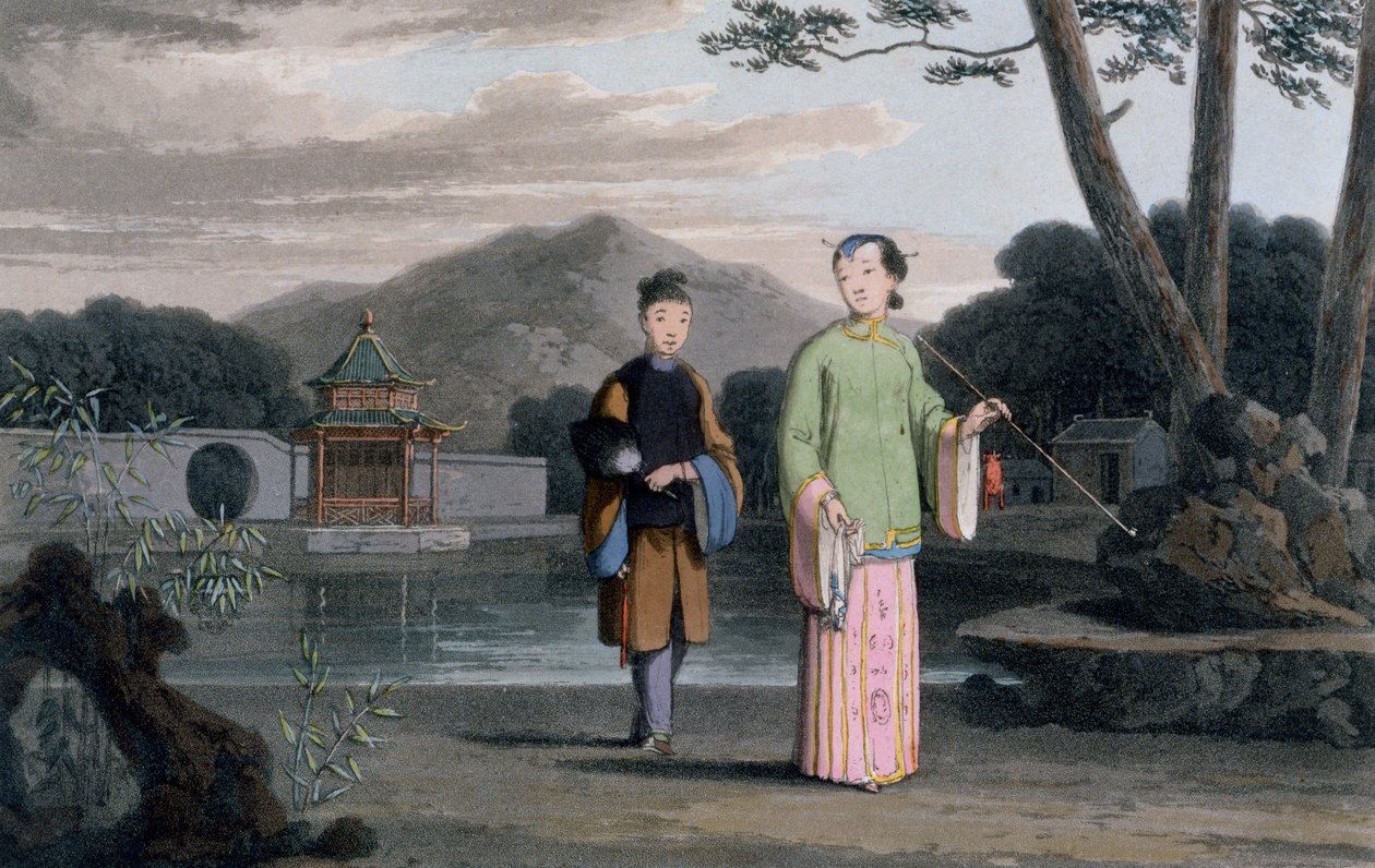 Chinese Lady with Pavilion in Background, from 