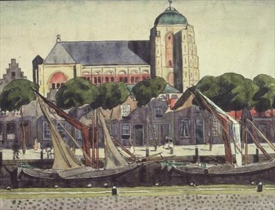 The Church and Harbour at Verre by Thomas Austen Brown