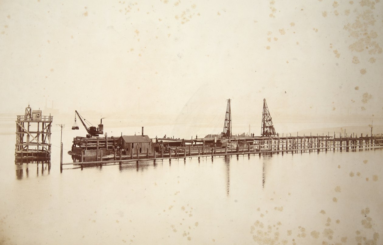 Pile Driving, Making the Gantry, Looking Across the Mersey to Widnes by Thomas Birtles