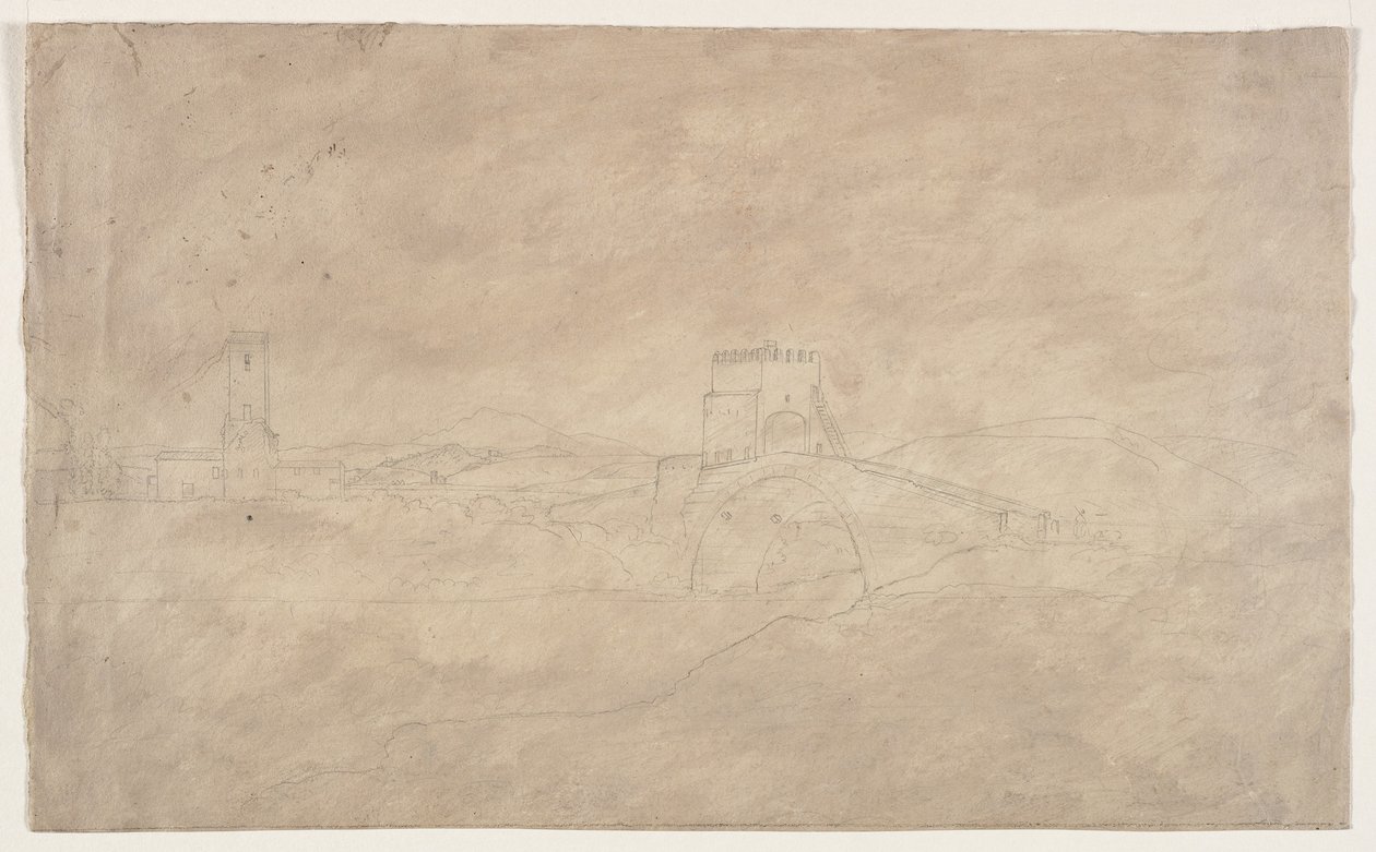 Fortified Bridge over River by Thomas Cole