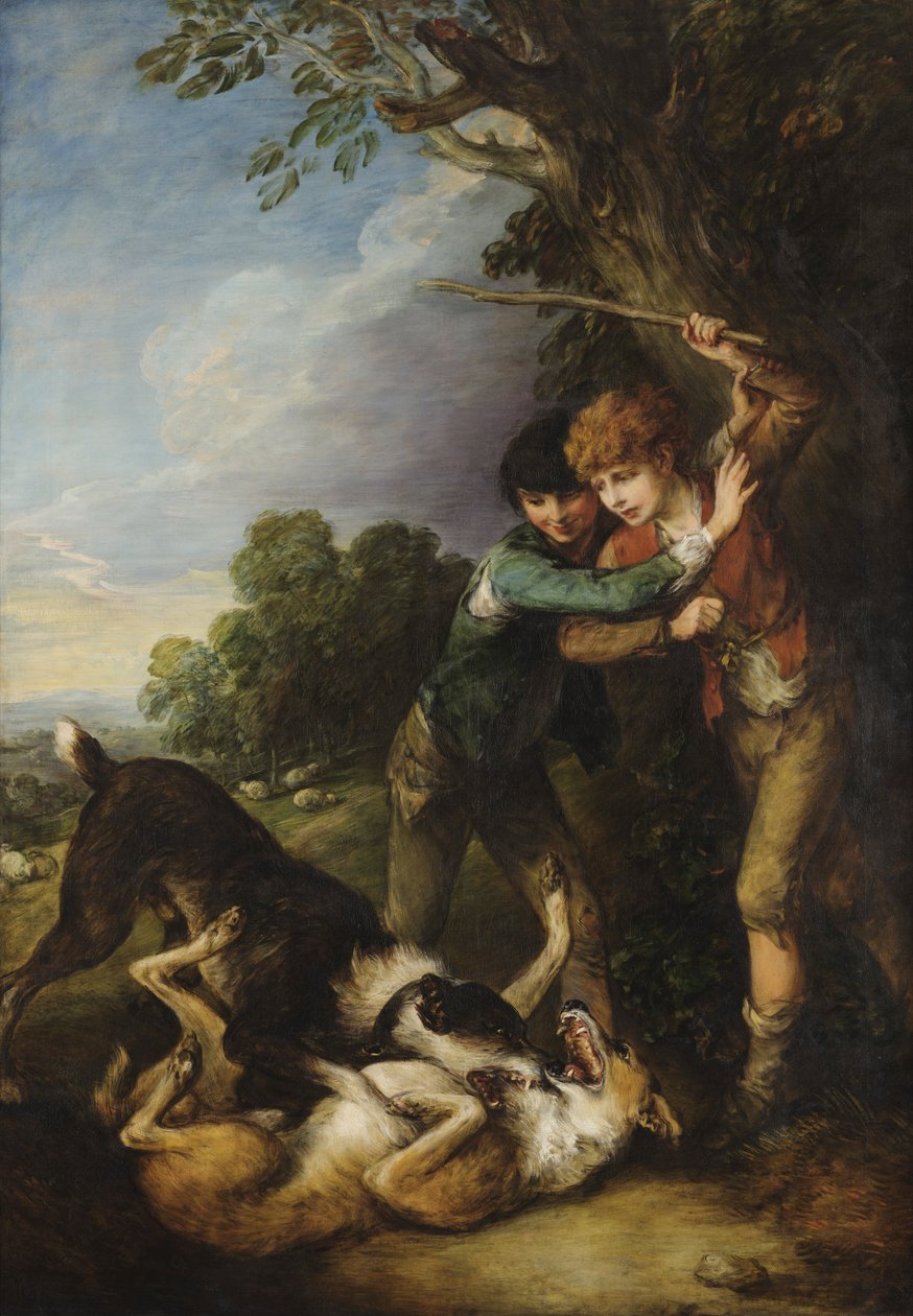 Two Shepherd Boys with Dogs Fighting by Thomas Gainsborough