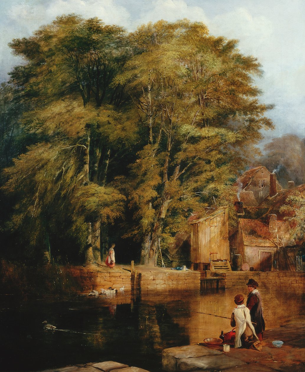 Young Anglers, Barras Bridge by Thomas Miles Richardson