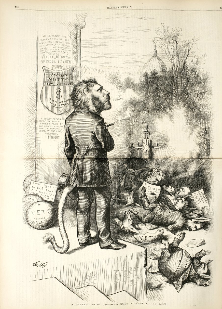 A General Blow Up - Dead Asses Kicking a Live Lion by Thomas Nast