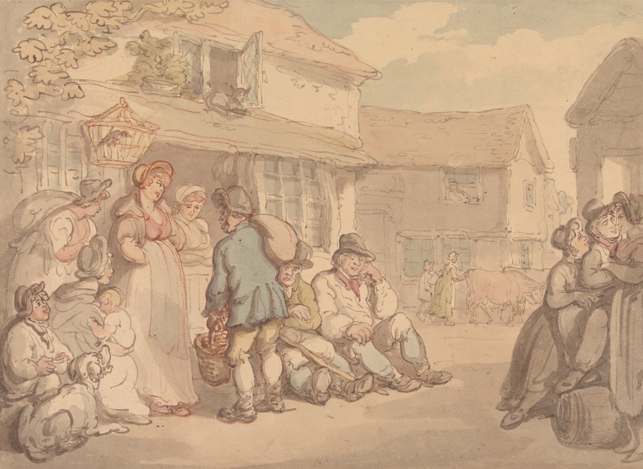 A Village Scene with Peasants Resting by Thomas Rowlandson