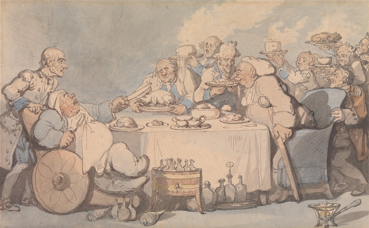 Comforts of Bath: Gouty Gourmands at Dinner by Thomas Rowlandson