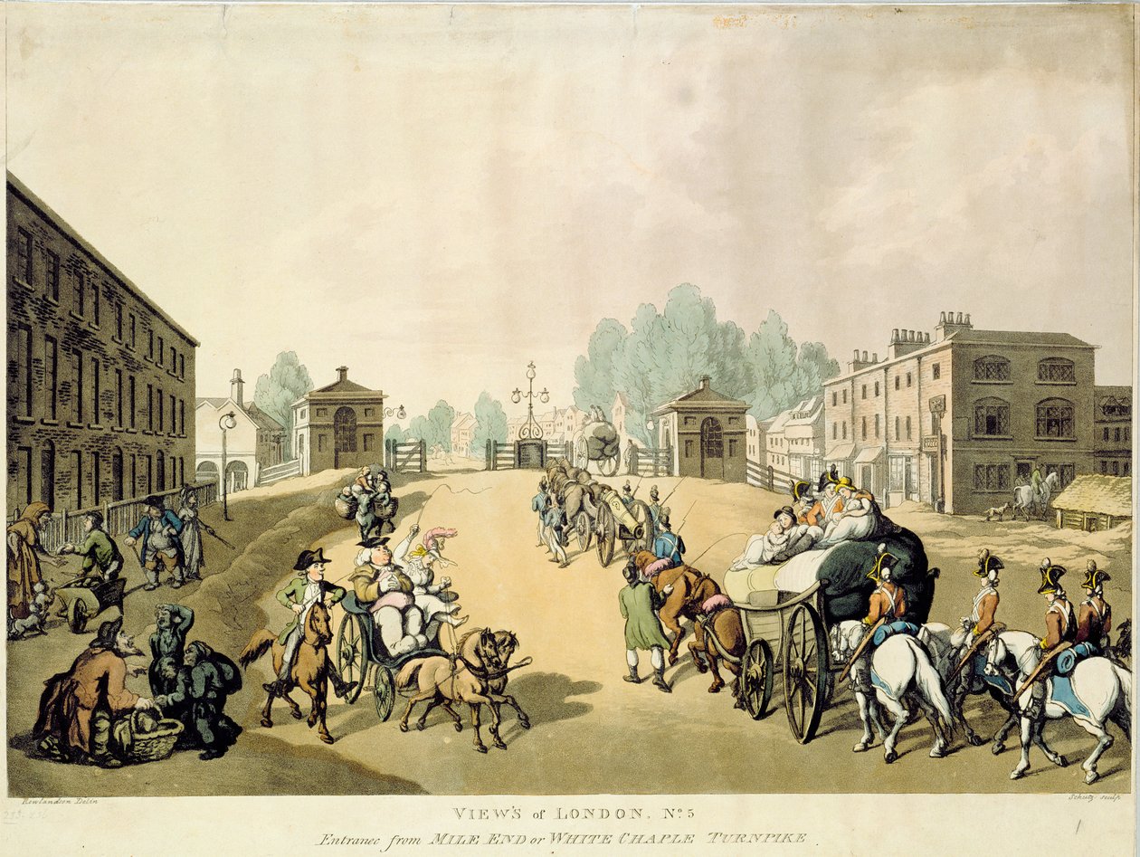 Entrance from Mile End or Whitechapel Turnpike by Thomas Rowlandson