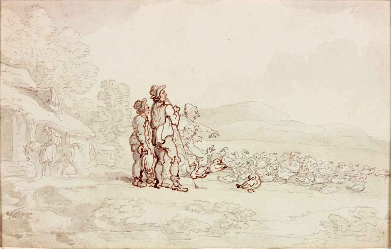 Farm Scene with Flock of Geese by Thomas Rowlandson