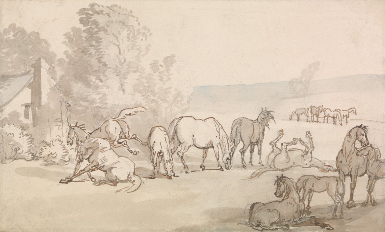 Mares and Foals in a Field by Thomas Rowlandson