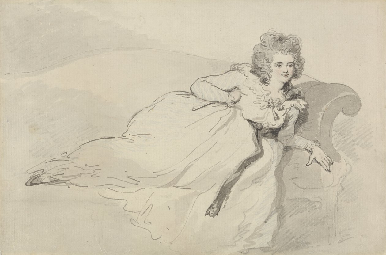 Mrs. Abington, Reclining on a Couch by Thomas Rowlandson
