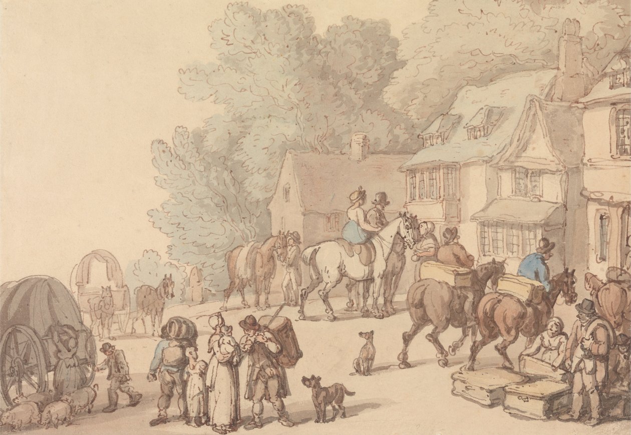 Scene Outside an Inn by Thomas Rowlandson