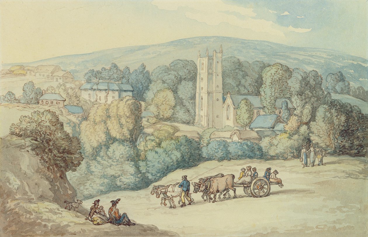 The Church and Village of St. Cue, Cornwall, c.1812 by Thomas Rowlandson