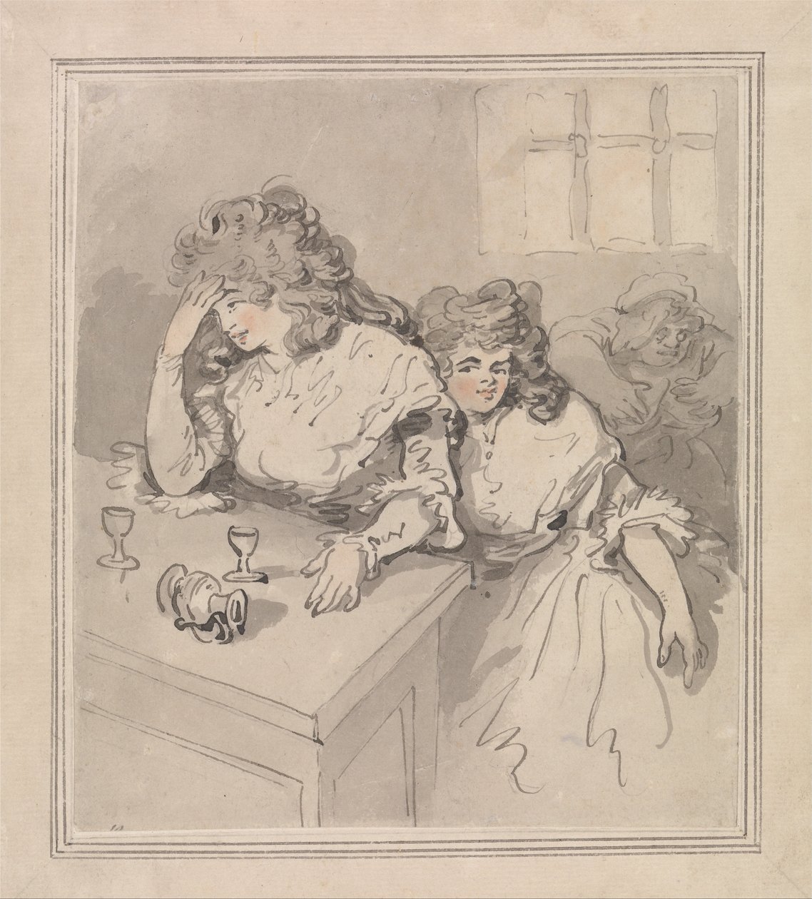 Two Girls Drinking by Thomas Rowlandson