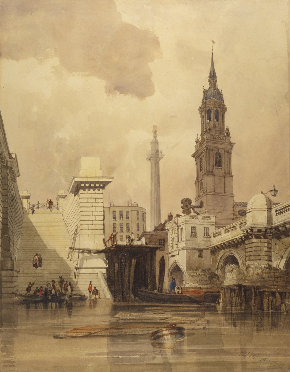 The Church of St. Magnus the Martyr by London Bridge, with Monument in the Background by Thomas Shotter Boys