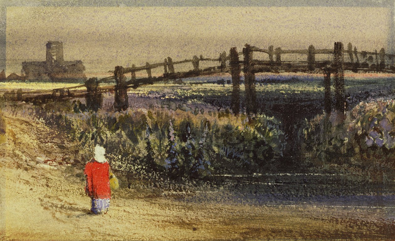 The Footbridge (Landscape with Red Cloak) by Thomas Shotter Boys