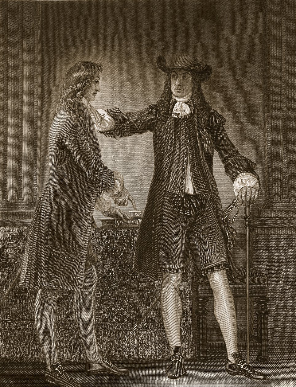 Charles II and Sir William Temple, engraved by J. Parker, illustration from David Hume