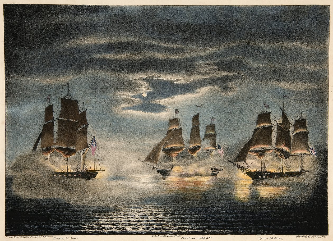 Capture of H.M. Ships Cyane & Levant, by the U.S. Frigate Constitution by Thomas after Birch