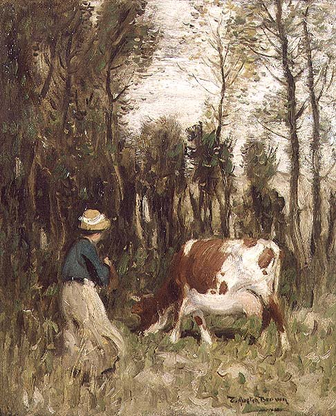 Girl Driving a Cow by Thomas Austen Brown