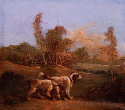 Spaniels in a landscape with keeper by Thomas Hand