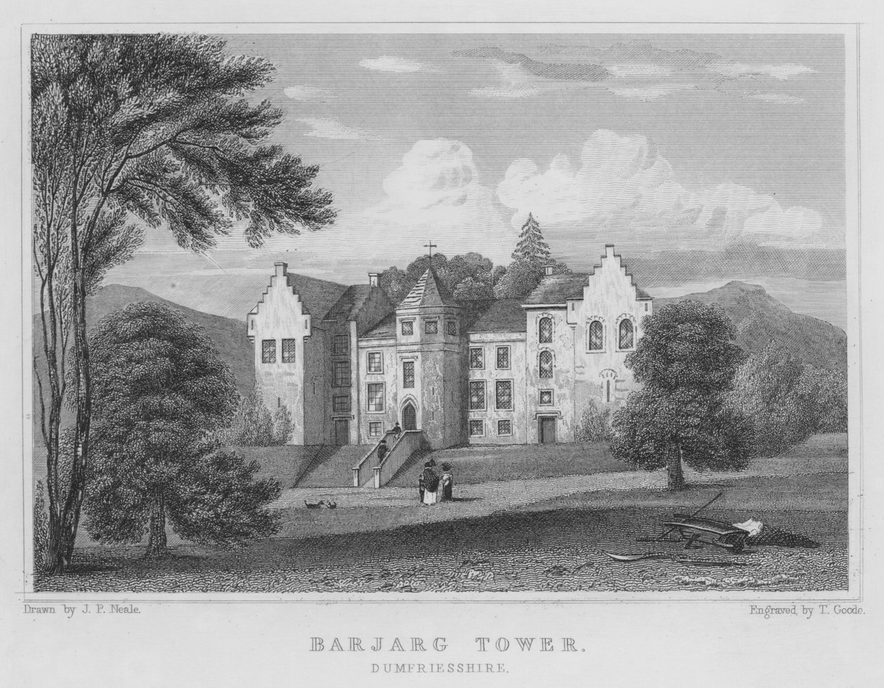 Barjarg Tower, Dumfriesshire (engraving) by Thomas Hosmer Shepherd