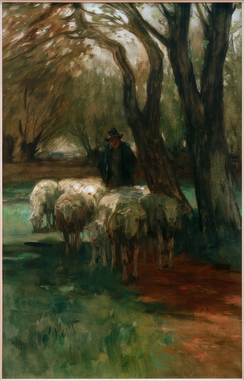 Shepherd with Flock by Thomas Ludwig Herbst