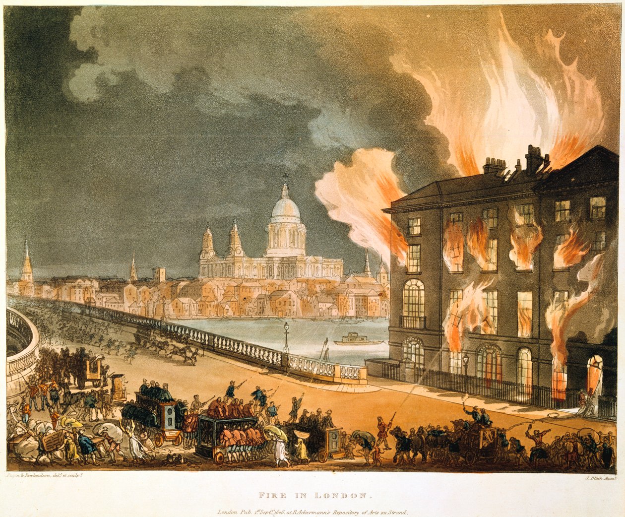 Fire in London, 1808 by Thomas Rowlandson, Augustus Charles Pugin