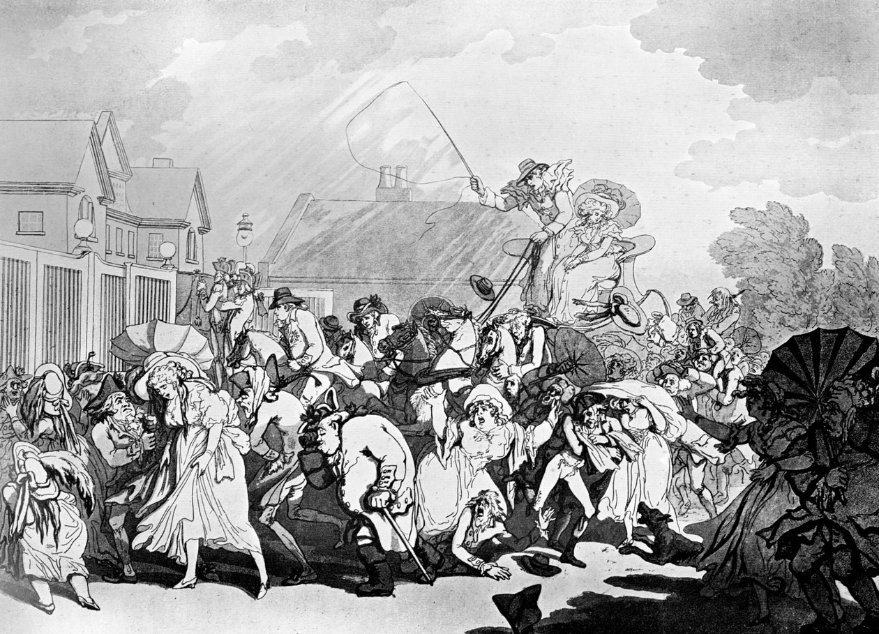 A Sudden Squall in Hyde Park by Thomas Rowlandson