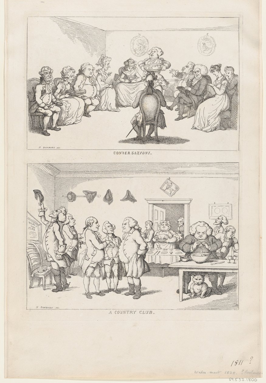Conversazione, and A Country Club by Thomas Rowlandson