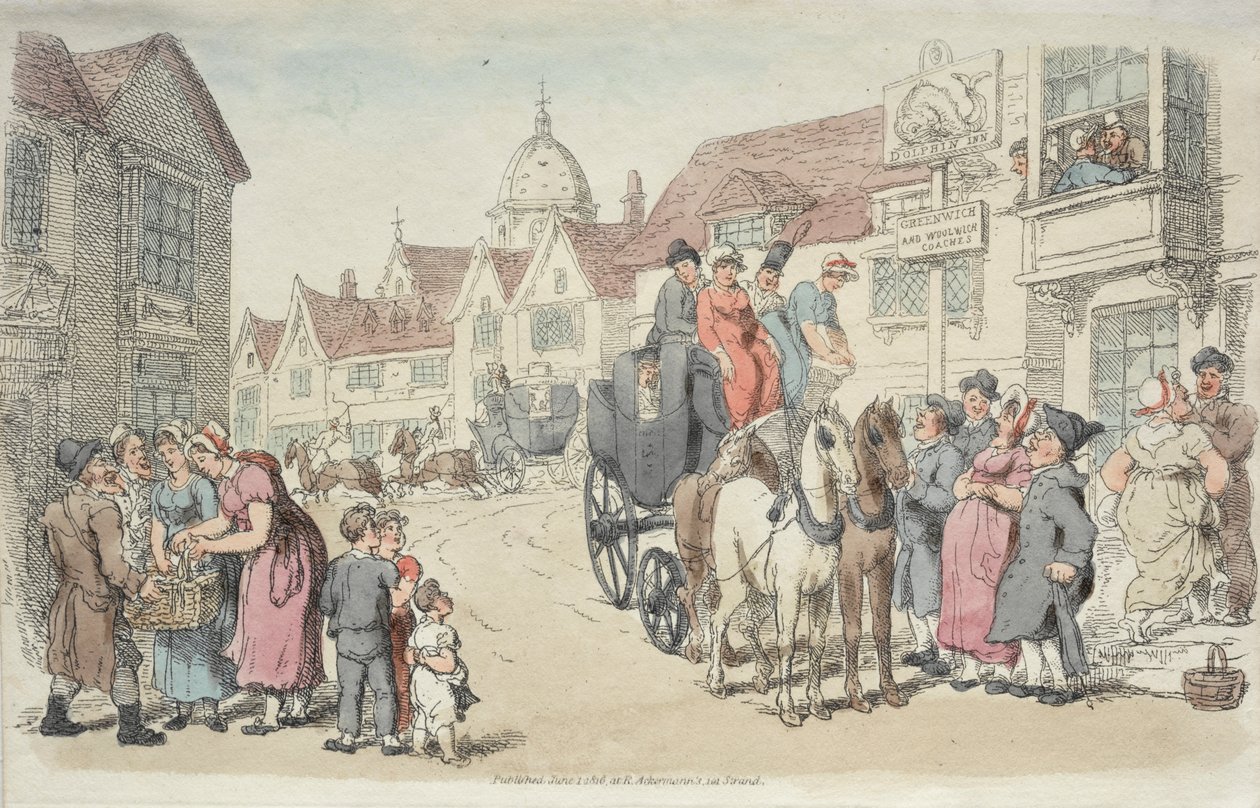 Dolphins Inn: Greenwich and Woolwich Coaches by Thomas Rowlandson