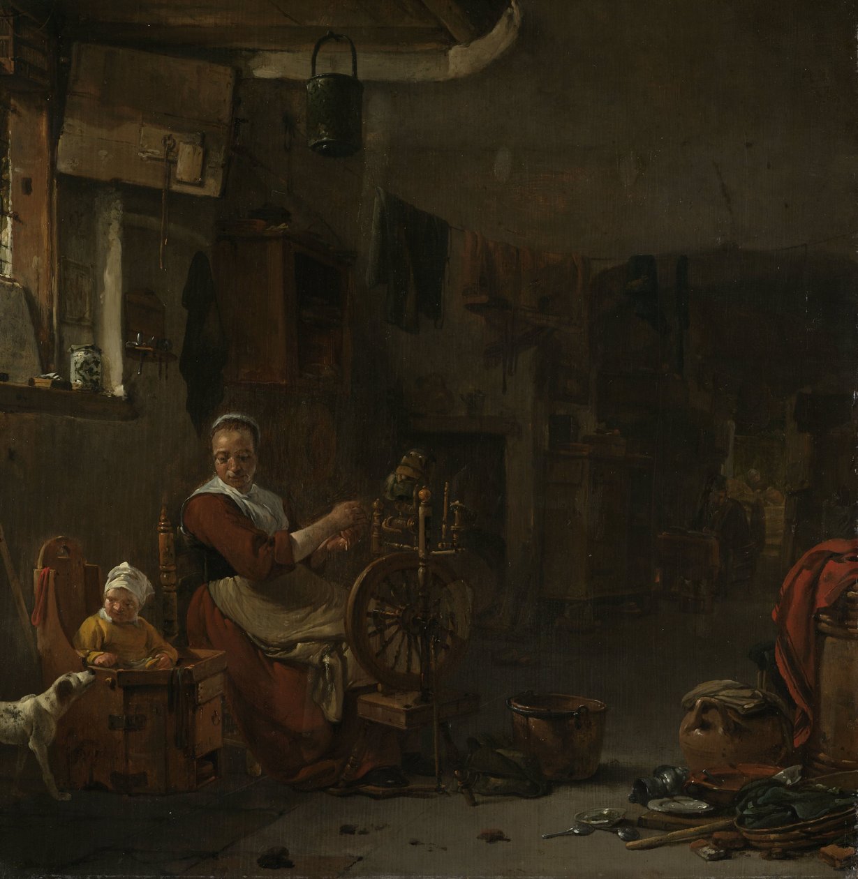 Peasant Woman Spinning by Thomas Wijck