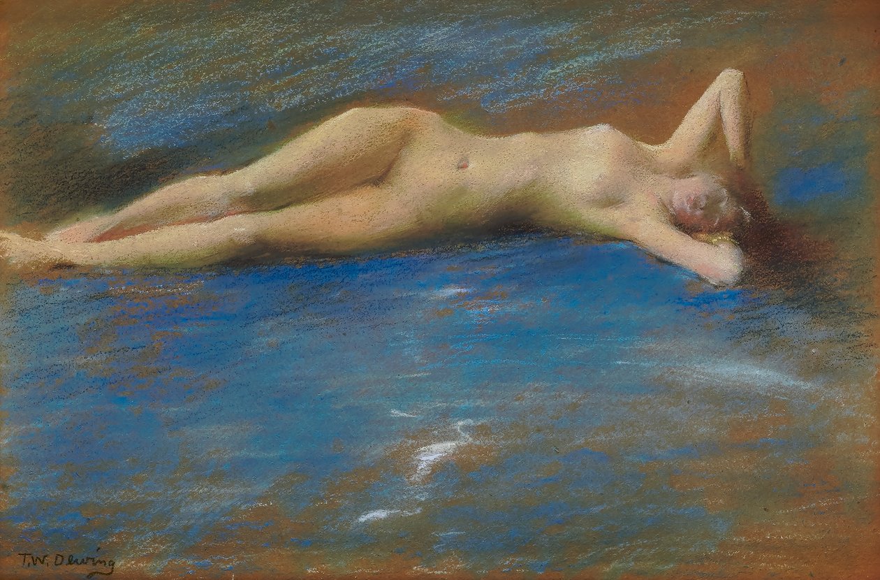 Reclining Nude Figure of a Girl by Thomas Wilmer Dewing