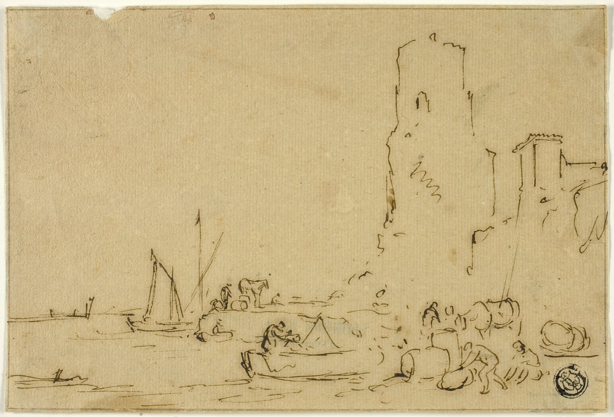 Fishermen Barreling Fish at Water