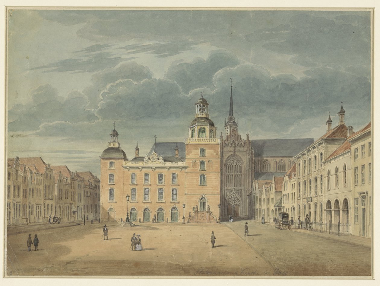 Town Hall and Church in Goes (Zeeland) by Théophile Schuler (possibly)
