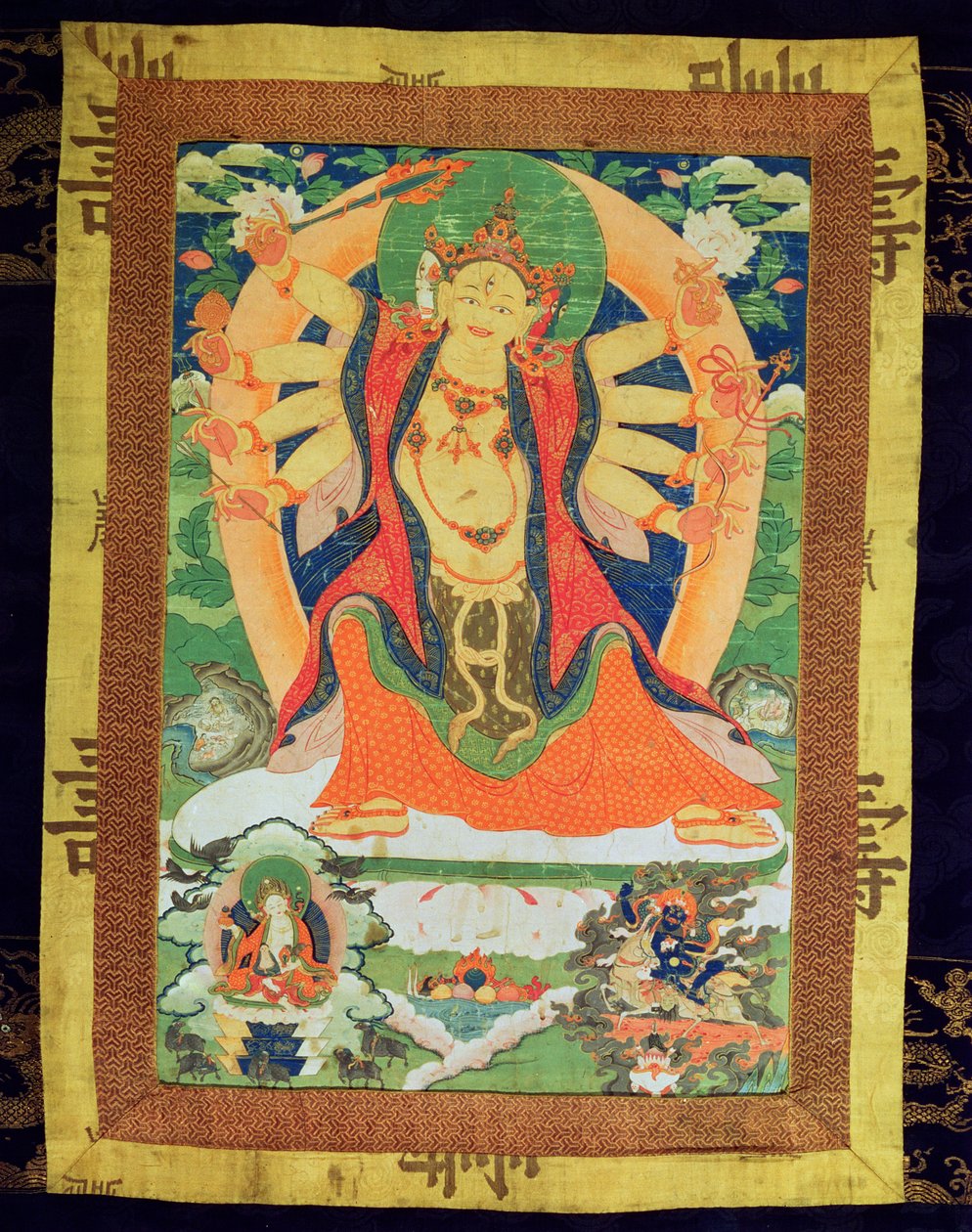 Thangka painting depicting a female Dharmapala, probably Lhamoo-so-sor-dang-ma, the Goddess of Children by Tibetan School