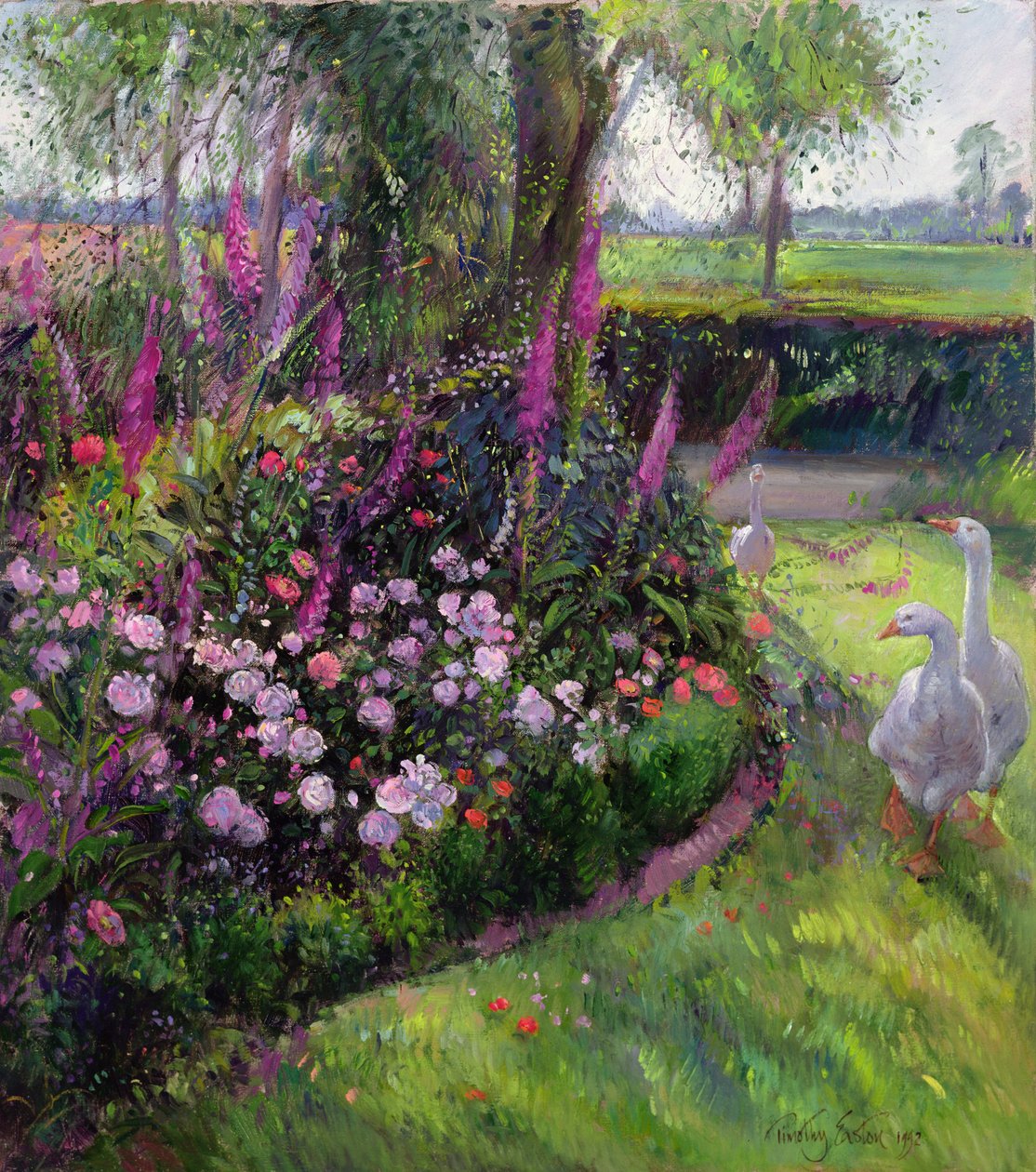 Rose Bed and Geese, 1992 by Timothy Easton