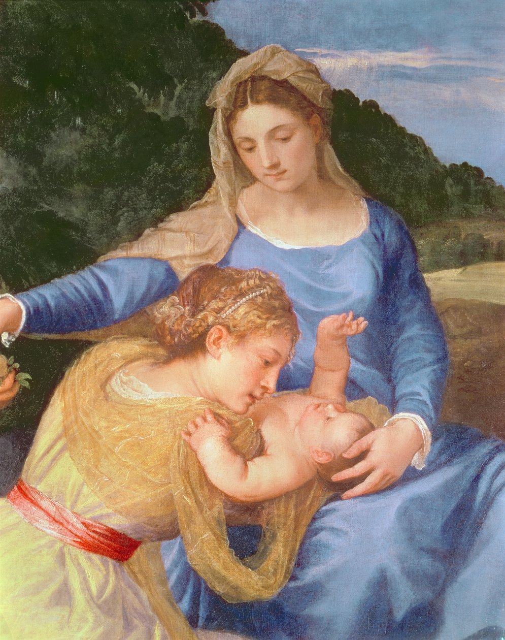 The Virgin and Child with St. John the Baptist and a Female Saint (detail) by Tiziano Vecelli