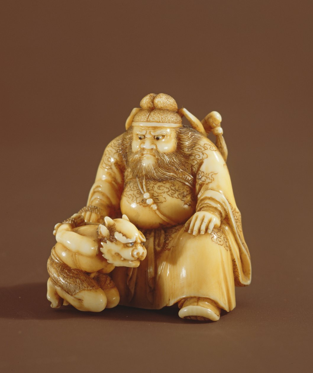 Netsuke in the Form of a Demon Queller and a Small Demon by Tokoku