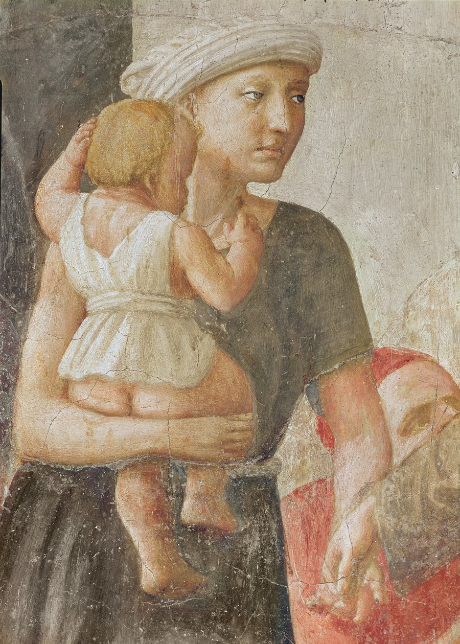 Detail of the Woman and Child, from St. Peter and St. Paul Distributing Alms (detail) by Tommaso Masaccio