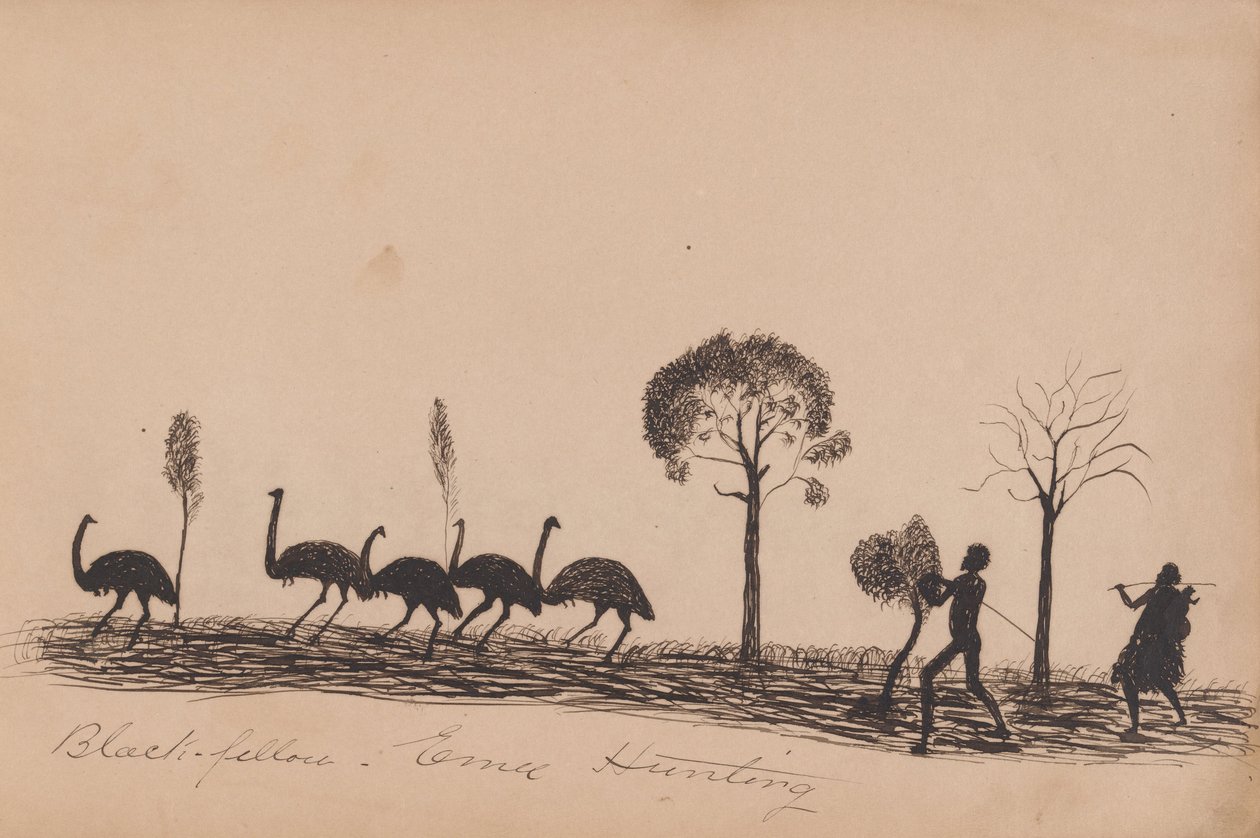 Black Fellow Emu Hunting by Tommy McRae