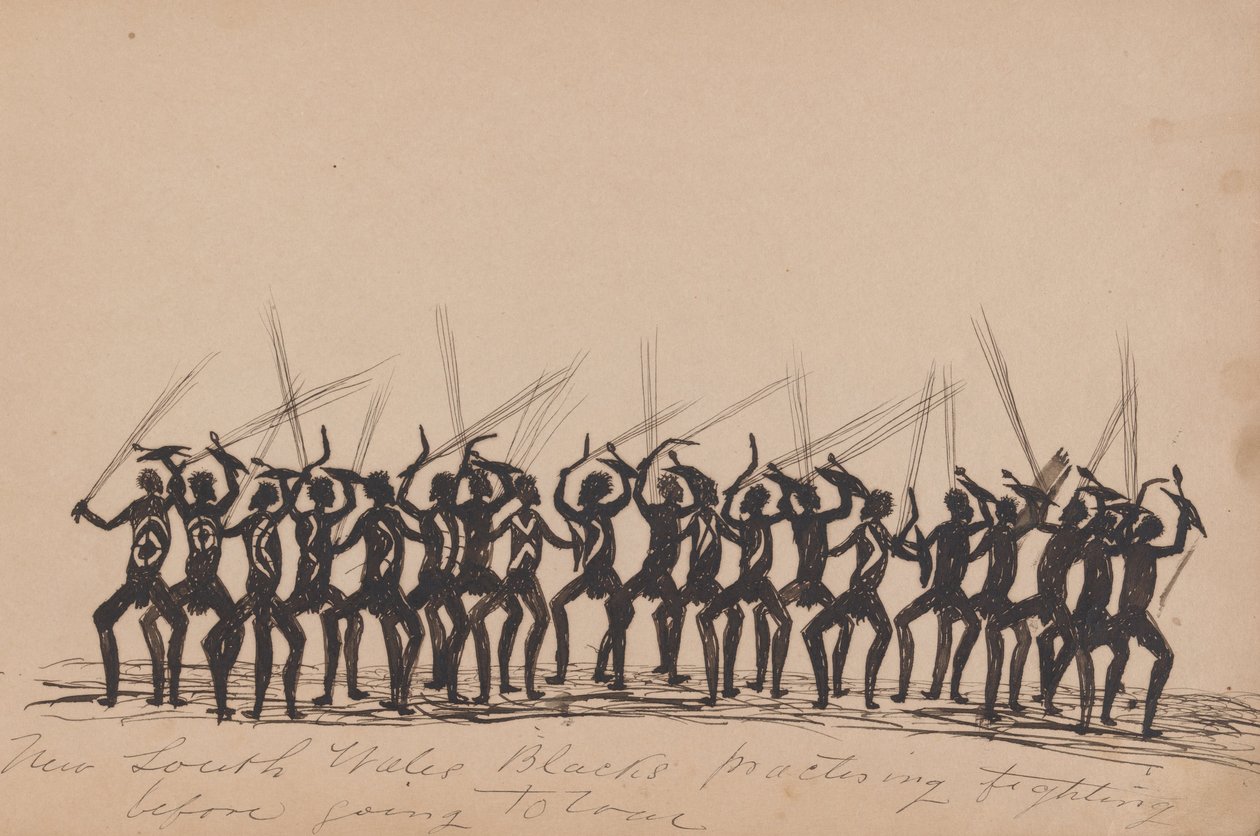 New South Wales Blacks Practising Fighting Before Going to War by Tommy McRae
