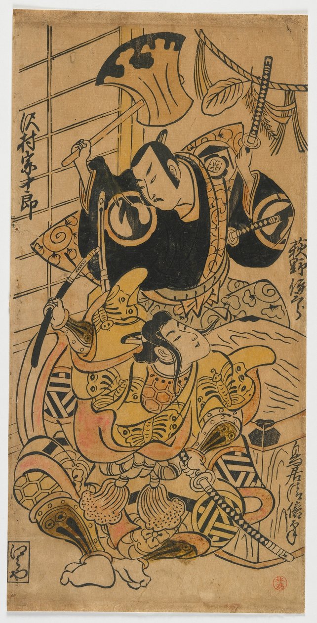 The Actors Ogino Isaburo as Soga no Goro and Sawamura Sojuro I as Kudo no Suketsune by Torii Kiyomasu II