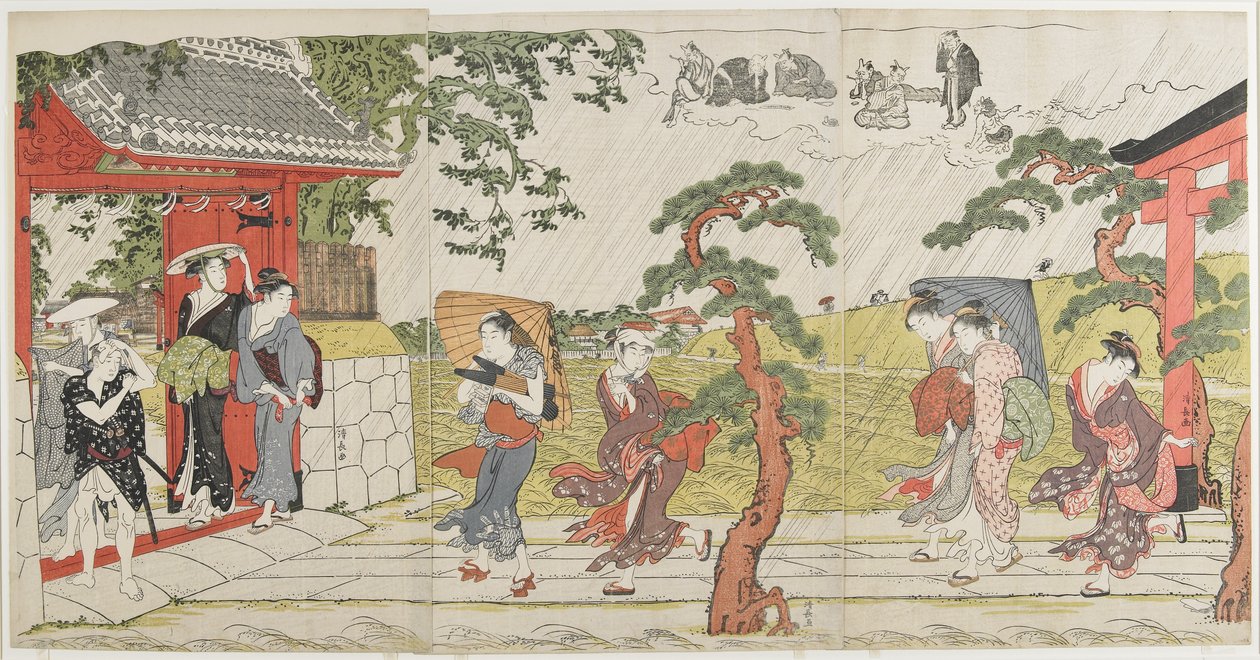 Sudden Shower at the Mimeguri Shrine, 1787 by Torii Kiyonaga