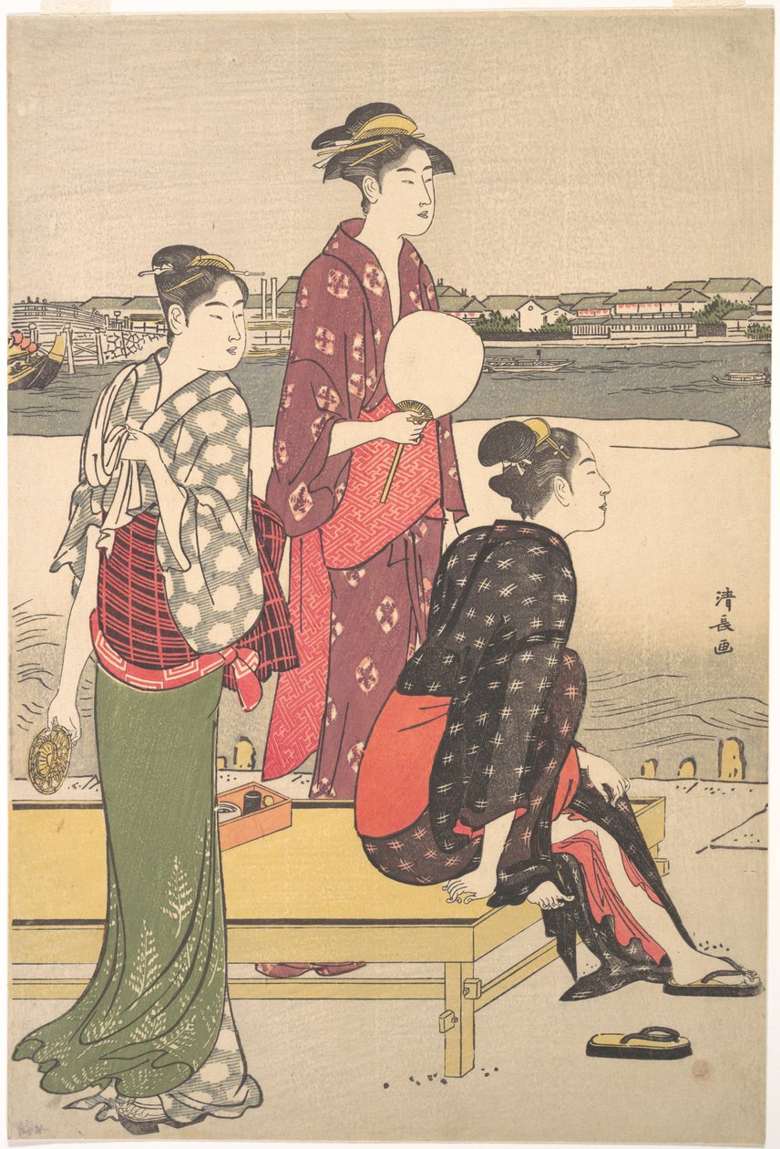 Ukiyo-e Full-Colour Print of Three Beauties by Torii Kiyonaga by Torii Kiyonaga