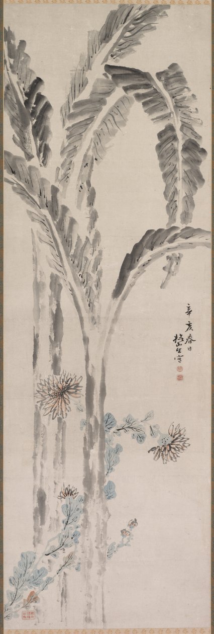 Banana Plant and Chrysanthemum, 19th century by Tsubaki Chinzan