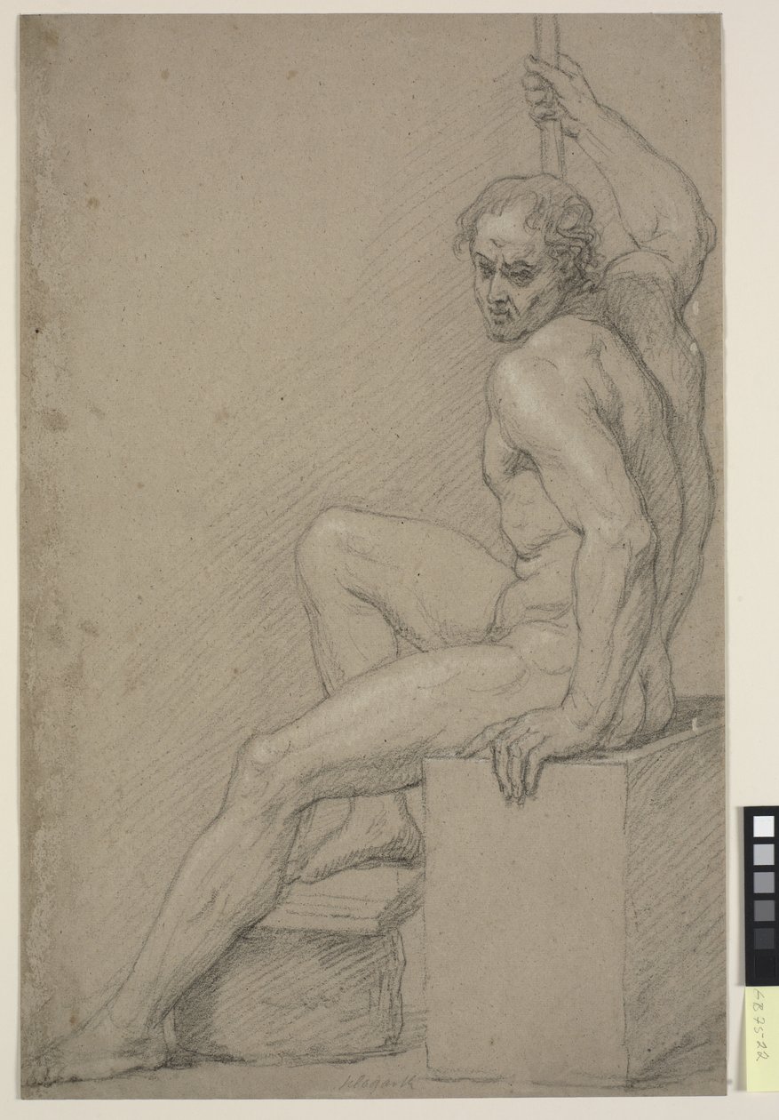 Study of Sitting Naked Man by Ubekendt
