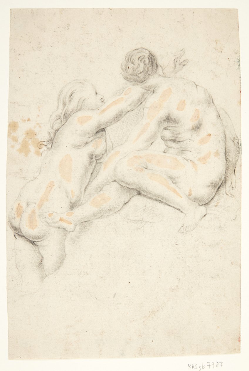 Two Naked Female Figures by Ubekendt
