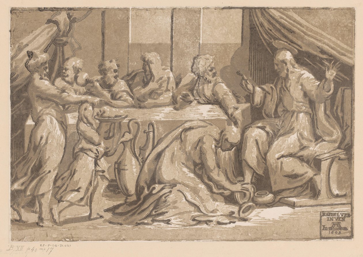 Christ Anointed by Mary Magdalene by Ugo da Carpi
